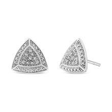 925 Sterling Silver Diamond-Accented Trillion Shaped 4-Stone Halo-Style Stud...