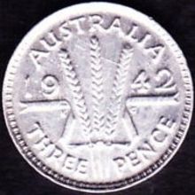 1942 "M" Australia 1 Threepence Silver Coin