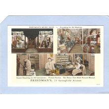 New Jersey Newark Advertising Card For Friedmans Musc Shop 73 Springfield ~958