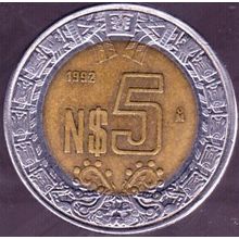 1992 Mexico 5 Nuevos Pesos Coin