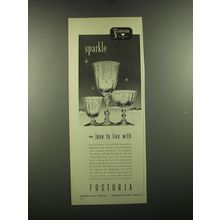 1949 Fostoria Navarre Stemware Ad - Sparkle you love to live with