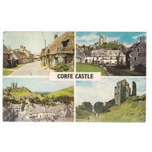 multiview, CORFE CASTLE, DORSET used postcard 1975 postmark =