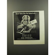 1953 Lindt Swiss Milk Chocolate Ad - Good taste has no substitute