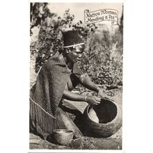 Native South African Woman Mending A Pot Real Photo Old Postcard