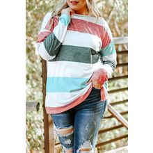 Green Plus Size Colorblock Pullover Top