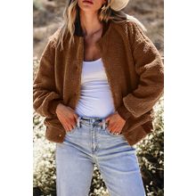 Redwood Burl Sherpa Ribbed Baseball Collar Bomber Jacket