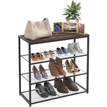 Closetmaid 4-Tier Shoe Rack, Storage Organizer, with Wood Top Shelf, 3 Metal Mes