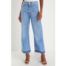 Dusk Blue Raw Hem Straight Leg Loose High Waist Jeans