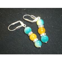 Delightful blended turquoise & yellow glass leverback swing earrings Ukraine