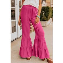 Rose Textured High Waist Ruffled Bell Bottom Pants