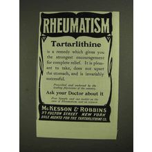 1903 McKesson & Robbins Tartarlithine Ad - Rheumatism