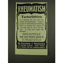1903 McKesson & Robbins Tartarlithine Ad - Rheumatism