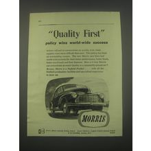 1949 Morris Cars Ad - Quality First policy wins world-wide success