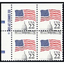 2114, Mint NH 22¢ Flag Misperfed Error Zip Block of Four - Stuart Katz