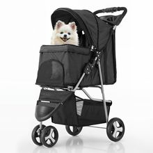 Monibloom Foldable Pet Stroller with Weather Cover, 3 Wheels Pet Strolling Cart