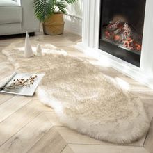 Ashler HOME DECO Ultra Soft Faux Fox Fur Rug White Brown Fluffy Area Rug, Carpet