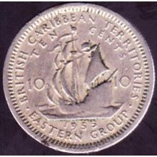 1955 East Caribbean States (British Caribbean Territories) 10 Cents Coin