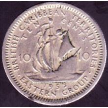 1955 East Caribbean States (British Caribbean Territories) 10 Cents Coin