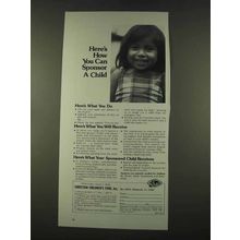 1974 Christian Children's Fund Ad - You Can Sponsor