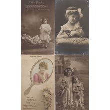 Children With Cat Wheelbarrow Fancy Dress 4x Old Postcard s
