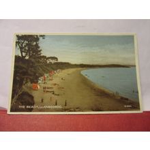 THE BEACH, LLANBEDROG, CAERNARFONSHIRE used vintage postcard 1958 pm. =