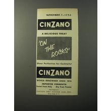 1953 Cinzano Vermouth Ad - A delicious treat on the rocks