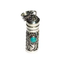 Sterling Silver Cylinder Prayer Box Pendant with Stabilized Turquoise