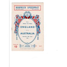 Norwich England v Australia 1953 speedway programme
