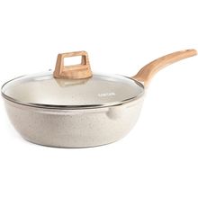 CAROTE 12Inch Nonstick Deep Frying Pan with Lid, 5.5 Qt Jumbo Cooker Saute Pan w