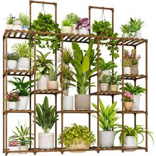 Bamworld Plant Stand Indoor Large Plant Shelf 62.2"" Tall Wood Plant Holder Outd