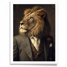 Lion In A Suit Wall Art Print Animal Framed Picture Lion Artwork Big Cat Gift (2