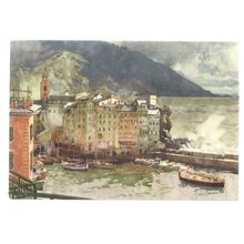 IL PORTO, CAMOGLI, ITALY unused vintage postcard signed painting =
