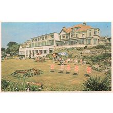 Pentargan Hotel Residents Garden Umbrellas Falmouth 1970s Postcard