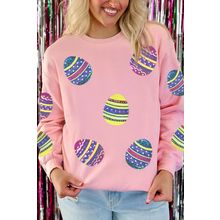 Pink Sequined Bunny Egg Easter Day Pullover Sweatshirt