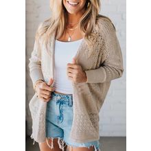 Jet Stream Mix Pattern Hollowed Knit Open Front Cardigan