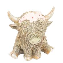 Happy Highland Cow Ornament Wearing a Pink Floral Headband 10 CM Gift Home Decor