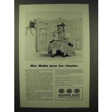 1945 National Dairy Ad - Miss Muffet Knew her Vitamins