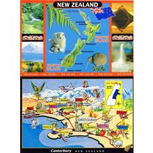Canterbury New Zealand Map Fishing Plane Boat Comic 2x Postcard