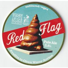 UNUSED KEG CLIP FRONT - THREE LEGS BREWING CO - RED FLAG PALE ALE