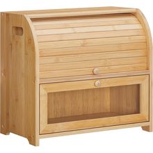 HOOBRO Bread Box, Bamboo Bread Box for Kitchen Countertop, 2 Tier Roll-Top Bread