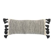 12" X 28" Gray Black And Ivory 100% Cotton Geometric Zippered Pillow