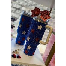 Dark Blue Star Shape Rhinestone Handle Large Vacuum Cup 40oz
