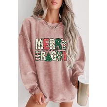 Pink MERRY and BRIGHT Christmas Tree Print Ribbed Sweatshirt