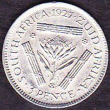 1927 South Africa 3 Pence Silver Coin