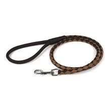 Round Braided Leather Leash W1/4" - L48", Black & Brown