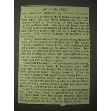 1900 Post Grape-Nuts Cereal Ad - Did not cure. But greatly helped