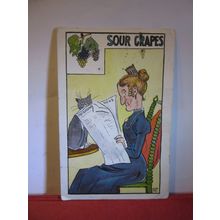 SOUR GRAPES, SPINSTER, WEDDING NEWSPAPER humour used antique postcard 1908 pm =