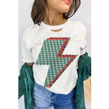 White Rhinestone Decor Bolt Graphic Ripped Western Tee