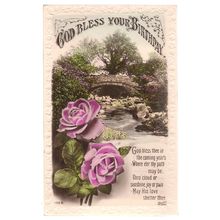 GOD BLESS YOUR BIRTHDAY .. used vintage postcard 1936 postmark roses BRIDGE