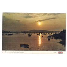 SUNSET OVER THE EXE ESTUARY, EXMOUTH, DEVON used postcard by Dennis 1984 pm =
